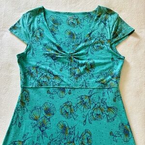 Toad&Co Dress M Teal Floral Organic Cotton Tencel Eco Friendly Coastal Casual